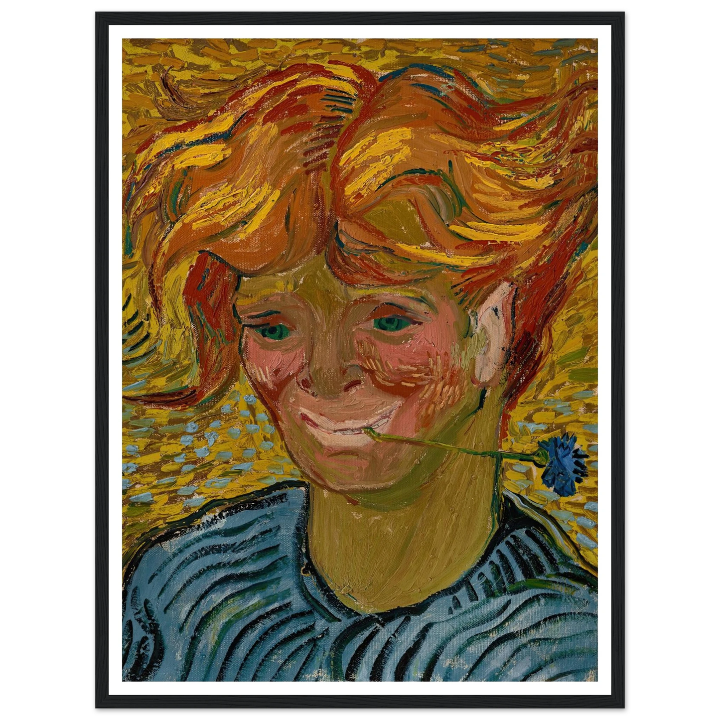 Jeune homme au bleuet (1890) Art Print | Vincent van Gogh - Framed Poster - 30x40 cm / 12x16″ - Black frame