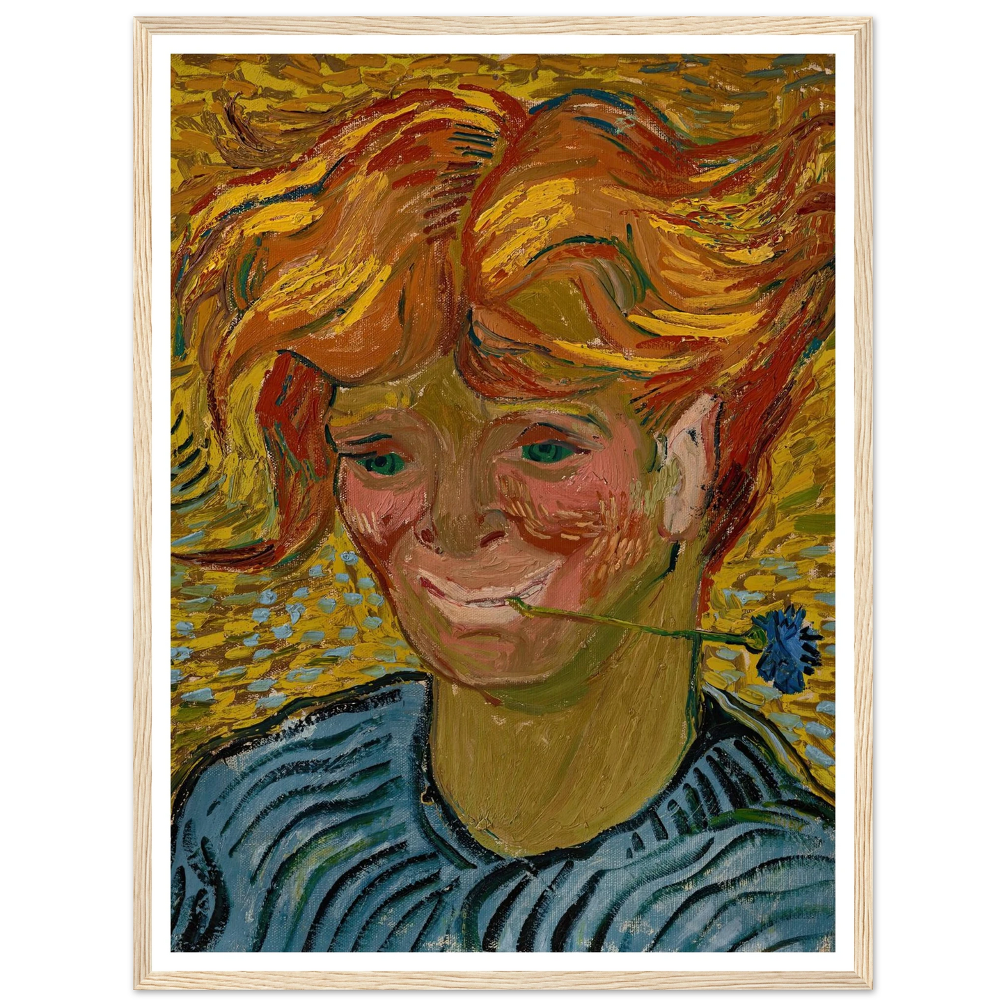 Jeune homme au bleuet (1890) Art Print | Vincent van Gogh - Framed Poster - 30x40 cm / 12x16″ - Black frame