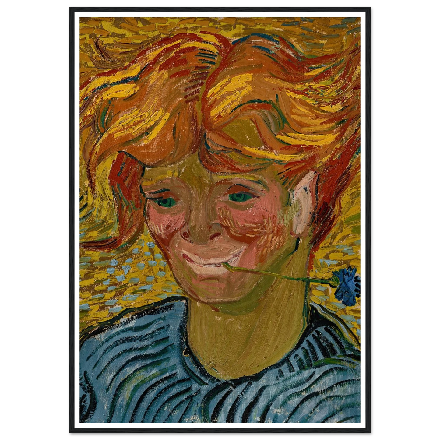 Jeune homme au bleuet (1890) Art Print | Vincent van Gogh - Framed Poster - 30x40 cm / 12x16″ - Black frame