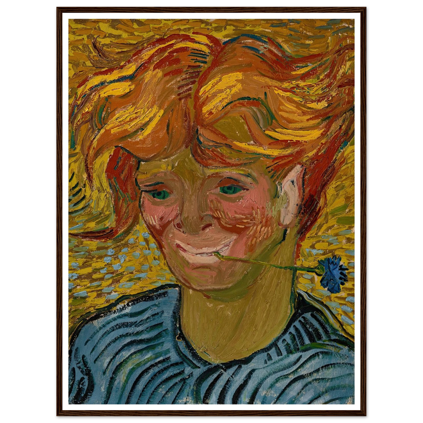 Jeune homme au bleuet (1890) Art Print | Vincent van Gogh - Framed Poster - 30x40 cm / 12x16″ - Black frame