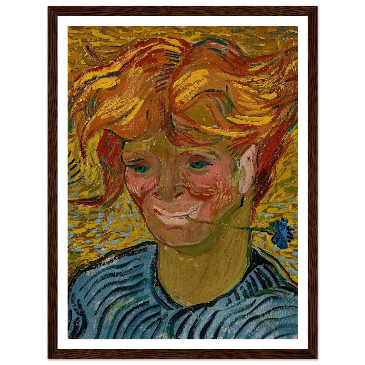 Jeune homme au bleuet (1890) Art Print | Vincent van Gogh - Framed Poster - 30x40 cm / 12x16″ - Black frame