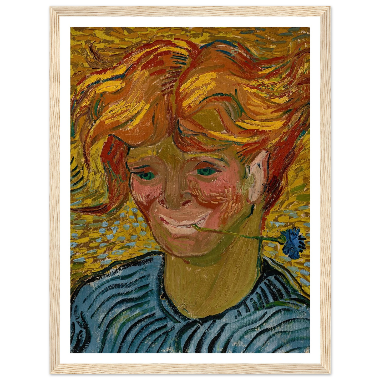 Jeune homme au bleuet (1890) Art Print | Vincent van Gogh - Framed Poster - 30x40 cm / 12x16″ - Black frame