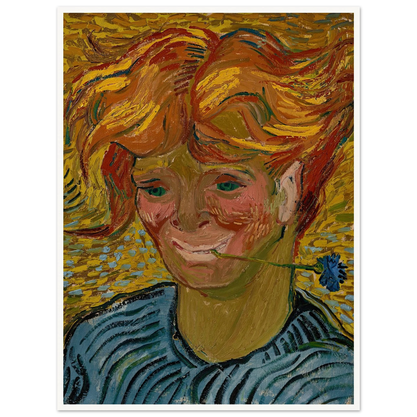 Jeune homme au bleuet (1890) Art Print | Vincent van Gogh - Framed Poster - 30x40 cm / 12x16″ - Black frame