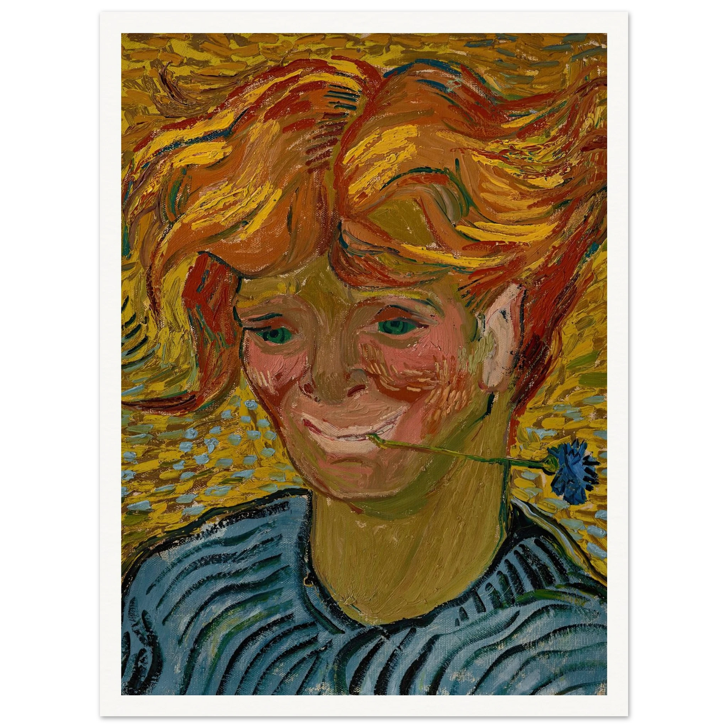 Jeune homme au bleuet (1890) Art Print | Vincent van Gogh - Framed Poster - 30x40 cm / 12x16″ - Black frame