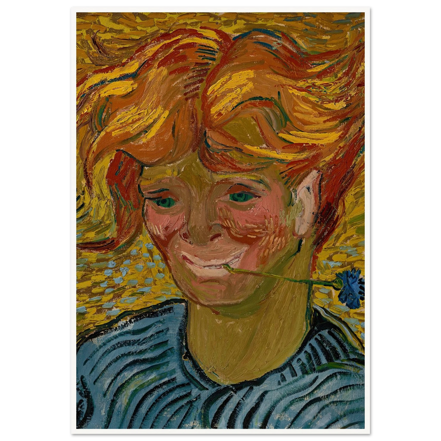 Jeune homme au bleuet (1890) Art Print | Vincent van Gogh - Framed Poster - 30x40 cm / 12x16″ - Black frame