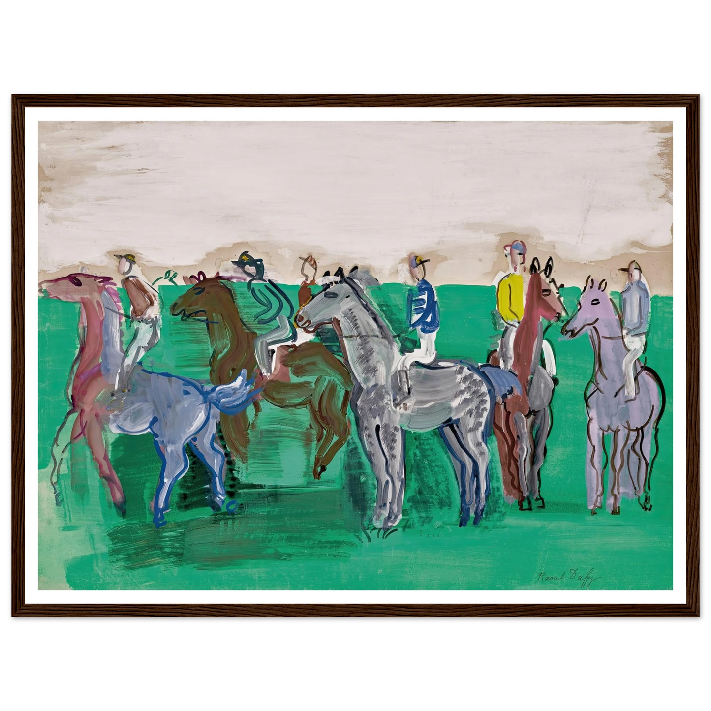 Jockeys et chevaux avant le départ (circa 1930) Art Print | Raoul Dufy - Framed Poster - 30x40 cm / 12x16″ - Black frame