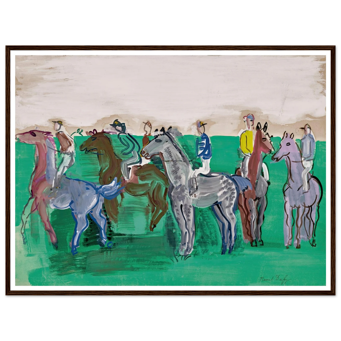 Jockeys et chevaux avant le départ (circa 1930) Art Print | Raoul Dufy - Framed Poster - 30x40 cm / 12x16″ - Black frame