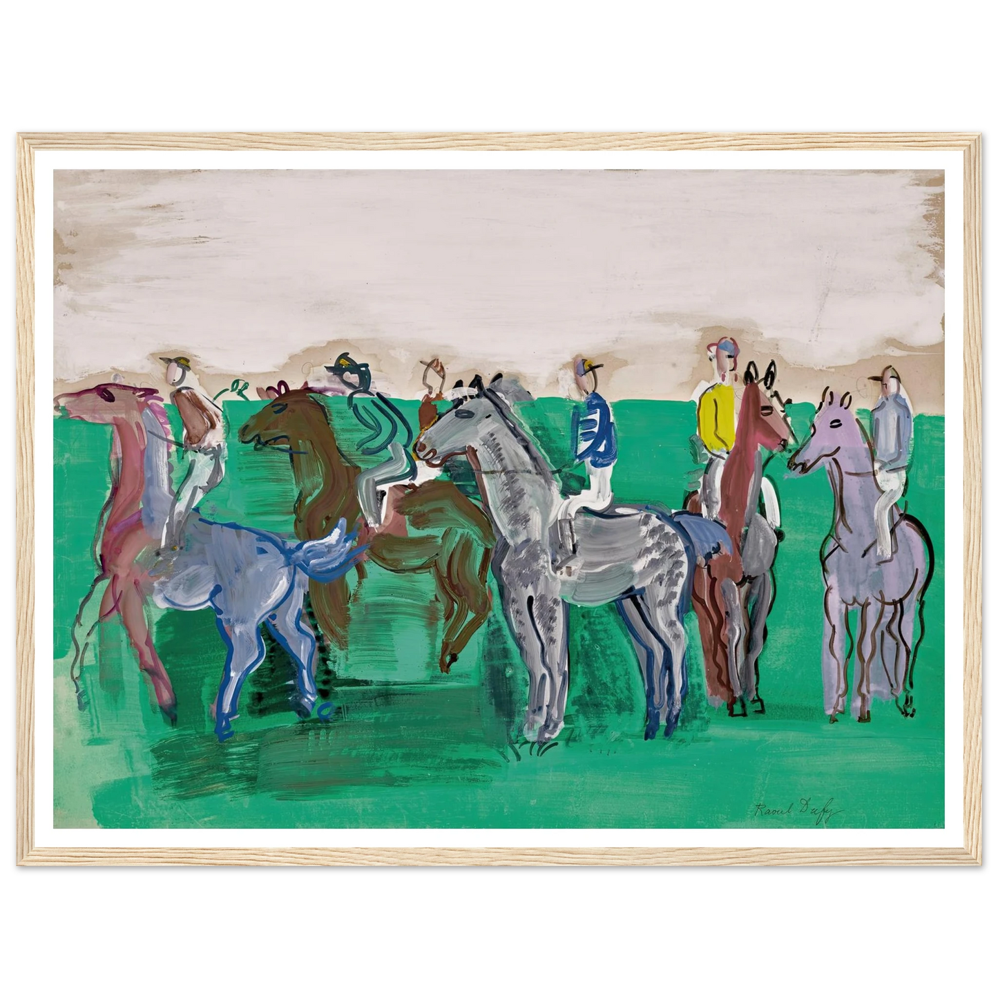 Jockeys et chevaux avant le départ (circa 1930) Art Print | Raoul Dufy - Framed Poster - 30x40 cm / 12x16″ - Black frame