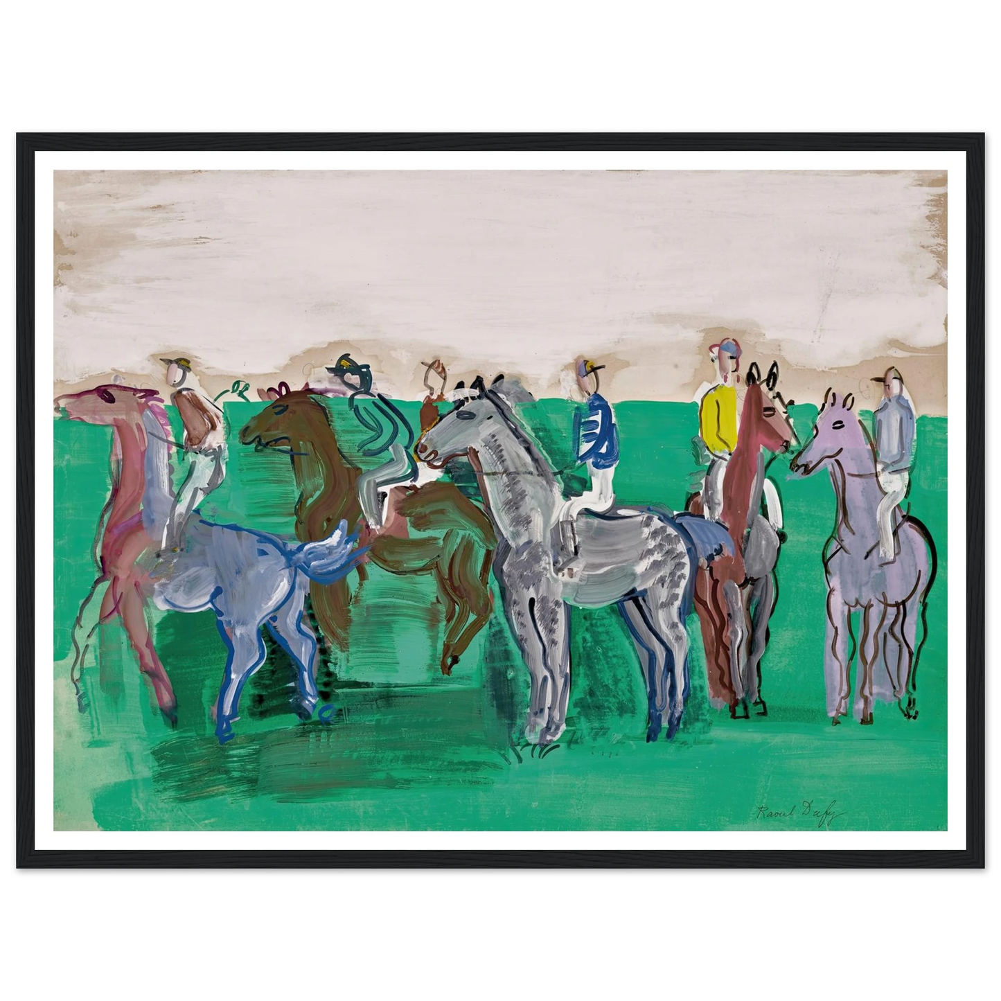 Jockeys et chevaux avant le départ (circa 1930) Art Print | Raoul Dufy - Framed Poster - 30x40 cm / 12x16″ - Black frame