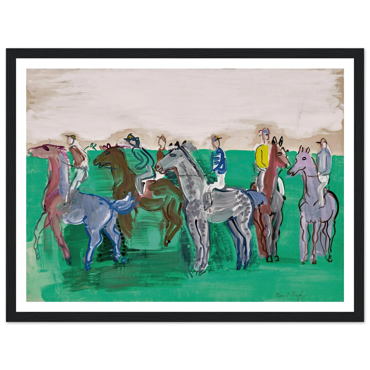 Jockeys et chevaux avant le départ (circa 1930) Art Print | Raoul Dufy - Framed Poster - 30x40 cm / 12x16″ - Black frame