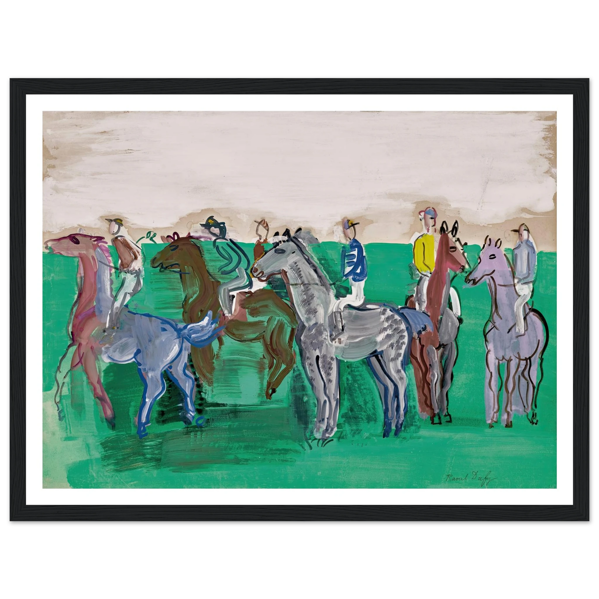 Jockeys et chevaux avant le départ (circa 1930) Art Print | Raoul Dufy - Framed Poster - 30x40 cm / 12x16″ - Black frame