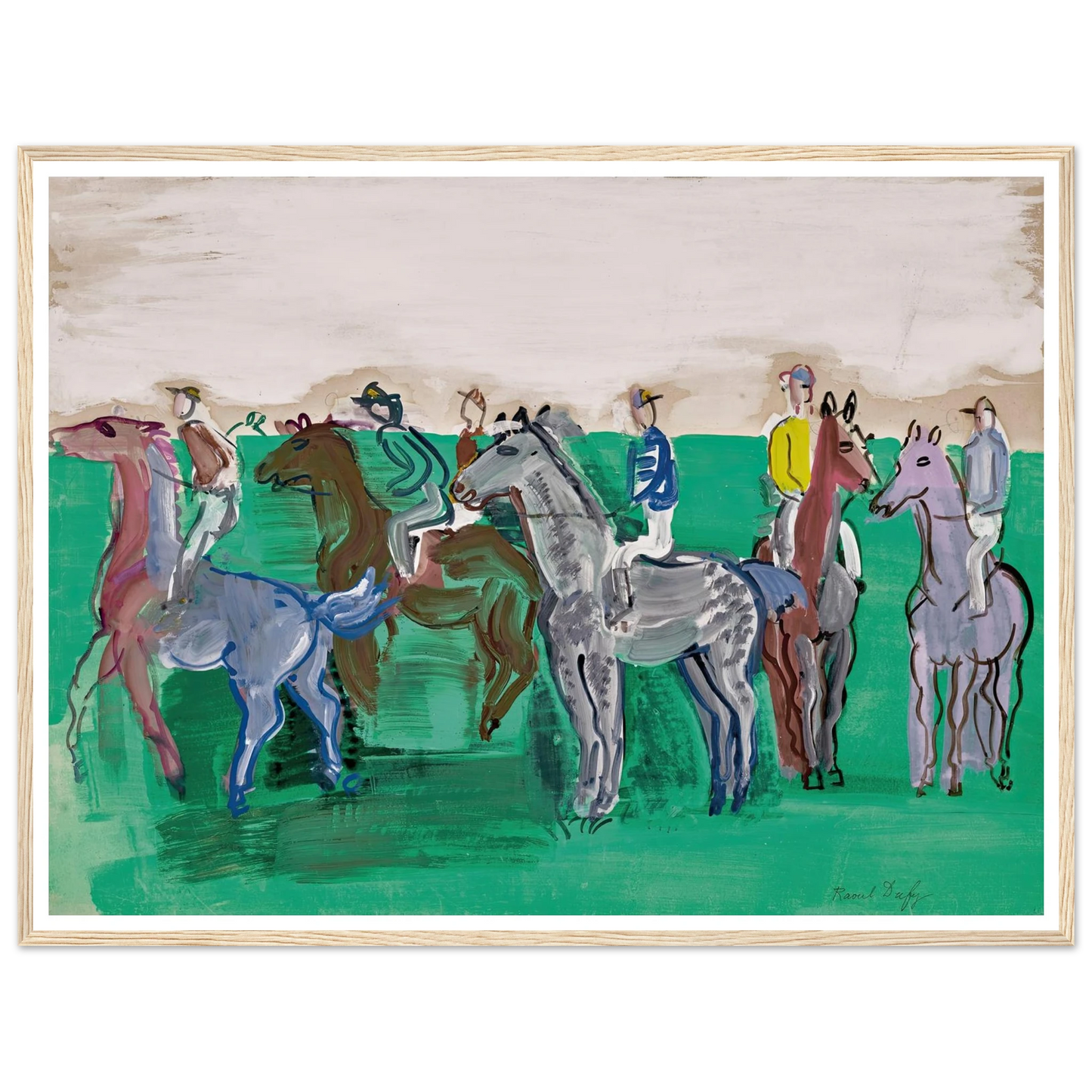 Jockeys et chevaux avant le départ (circa 1930) Art Print | Raoul Dufy - Framed Poster - 30x40 cm / 12x16″ - Black frame