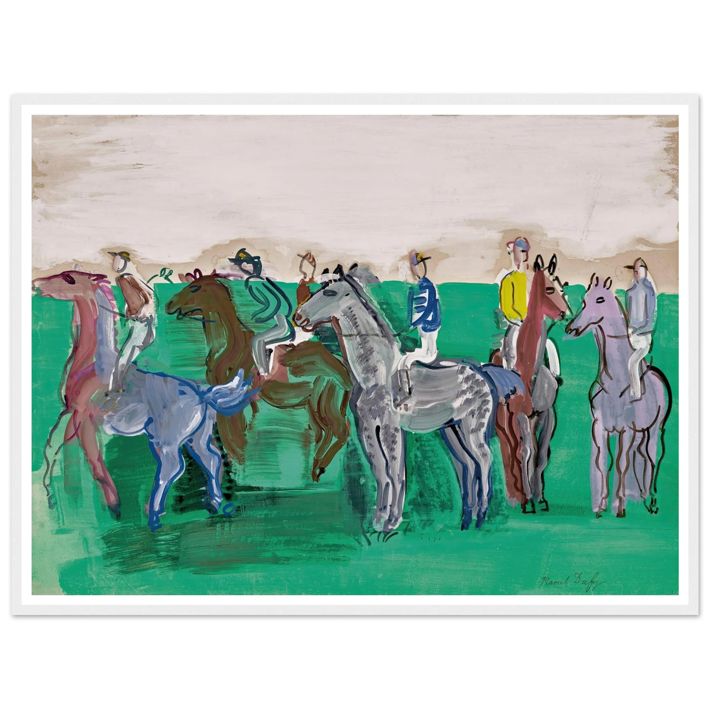 Jockeys et chevaux avant le départ (circa 1930) Art Print | Raoul Dufy - Framed Poster - 30x40 cm / 12x16″ - Black frame