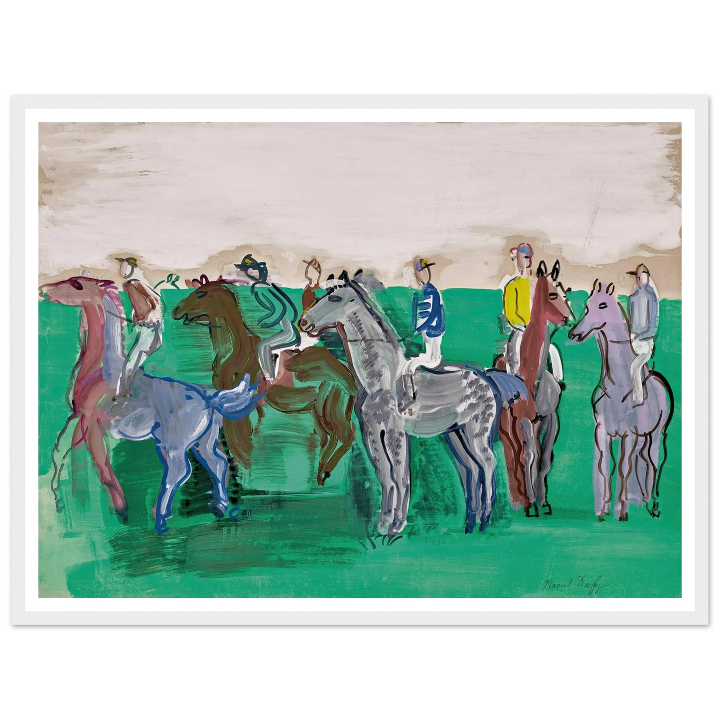 Jockeys et chevaux avant le départ (circa 1930) Art Print | Raoul Dufy - Framed Poster - 30x40 cm / 12x16″ - Black frame