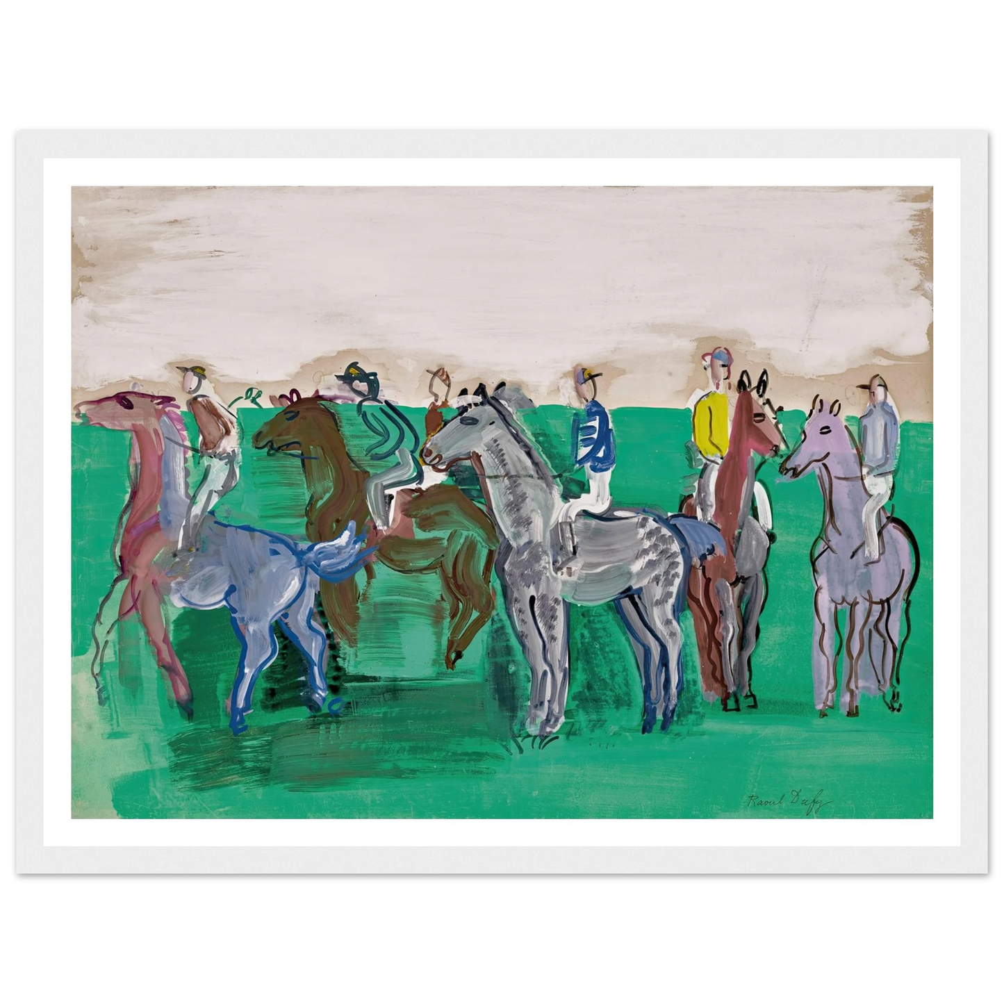 Jockeys et chevaux avant le départ (circa 1930) Art Print | Raoul Dufy - Framed Poster - 30x40 cm / 12x16″ - Black frame