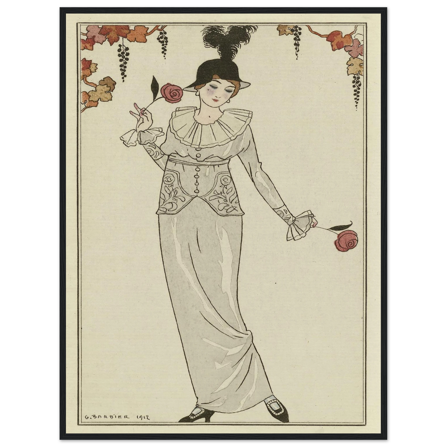 Journal des Dames et des Modes, 1912, Costumes Parisiens, no. 8 (1912) Art Print | George Barbier - Framed Poster - 30x40 cm / 12x16″ - Black frame