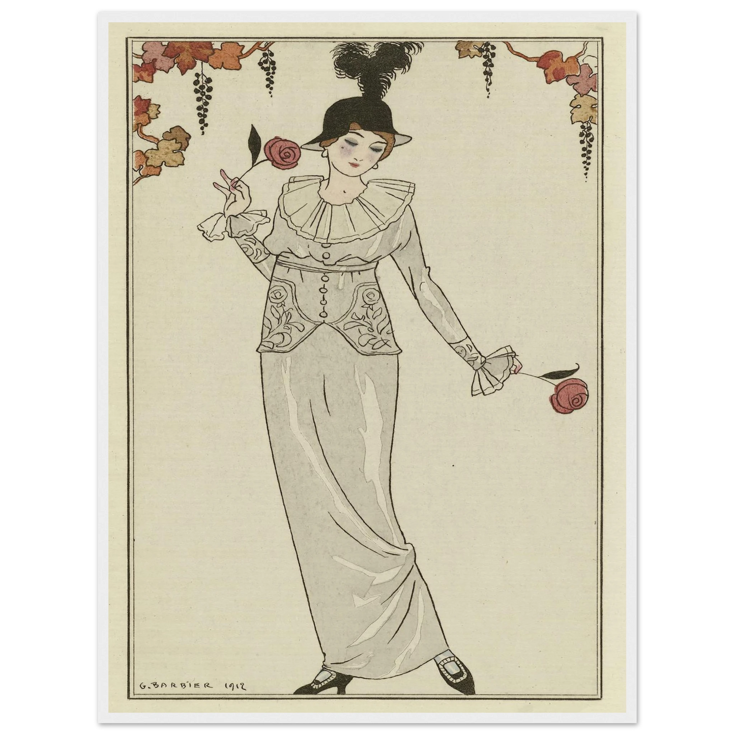 Journal des Dames et des Modes, 1912, Costumes Parisiens, no. 8 (1912) Art Print | George Barbier - Framed Poster - 30x40 cm / 12x16″ - Black frame