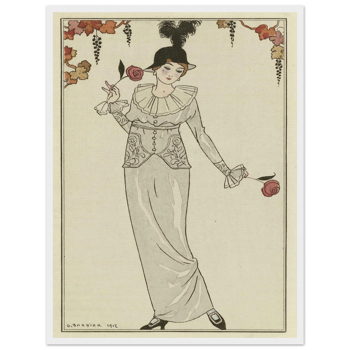 Journal des Dames et des Modes, 1912, Costumes Parisiens, no. 8 (1912) Art Print | George Barbier - Framed Poster - 30x40 cm / 12x16″ - Black frame