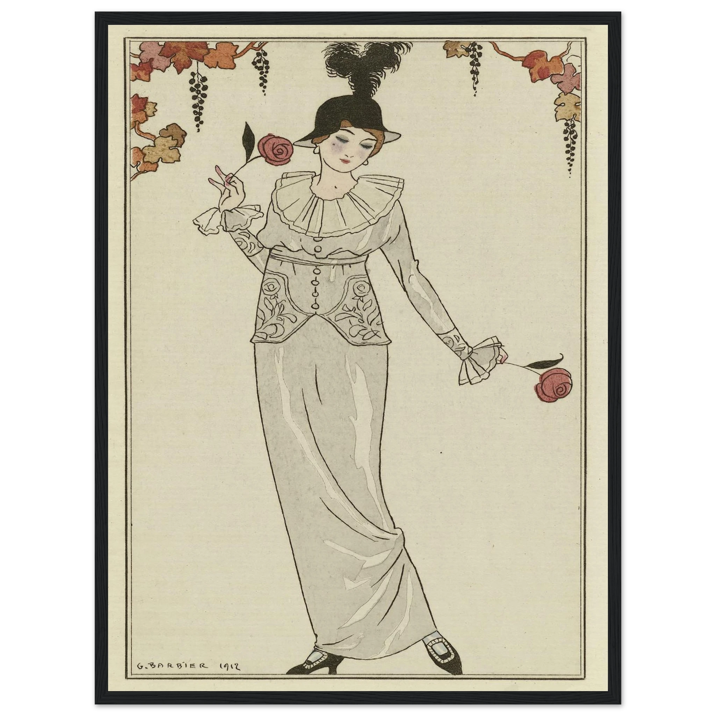 Journal des Dames et des Modes, 1912, Costumes Parisiens, no. 8 (1912) Art Print | George Barbier - Framed Poster - 30x40 cm / 12x16″ - Black frame
