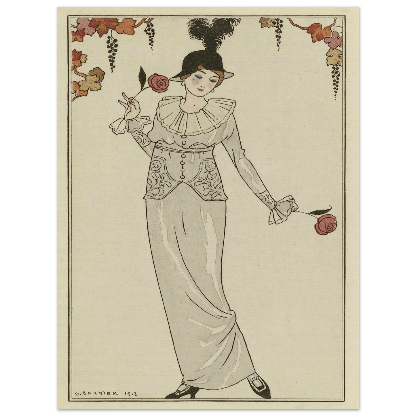 Journal des Dames et des Modes, 1912, Costumes Parisiens, no. 8 (1912) Art Print | George Barbier - Framed Poster - 30x40 cm / 12x16″ - Black frame