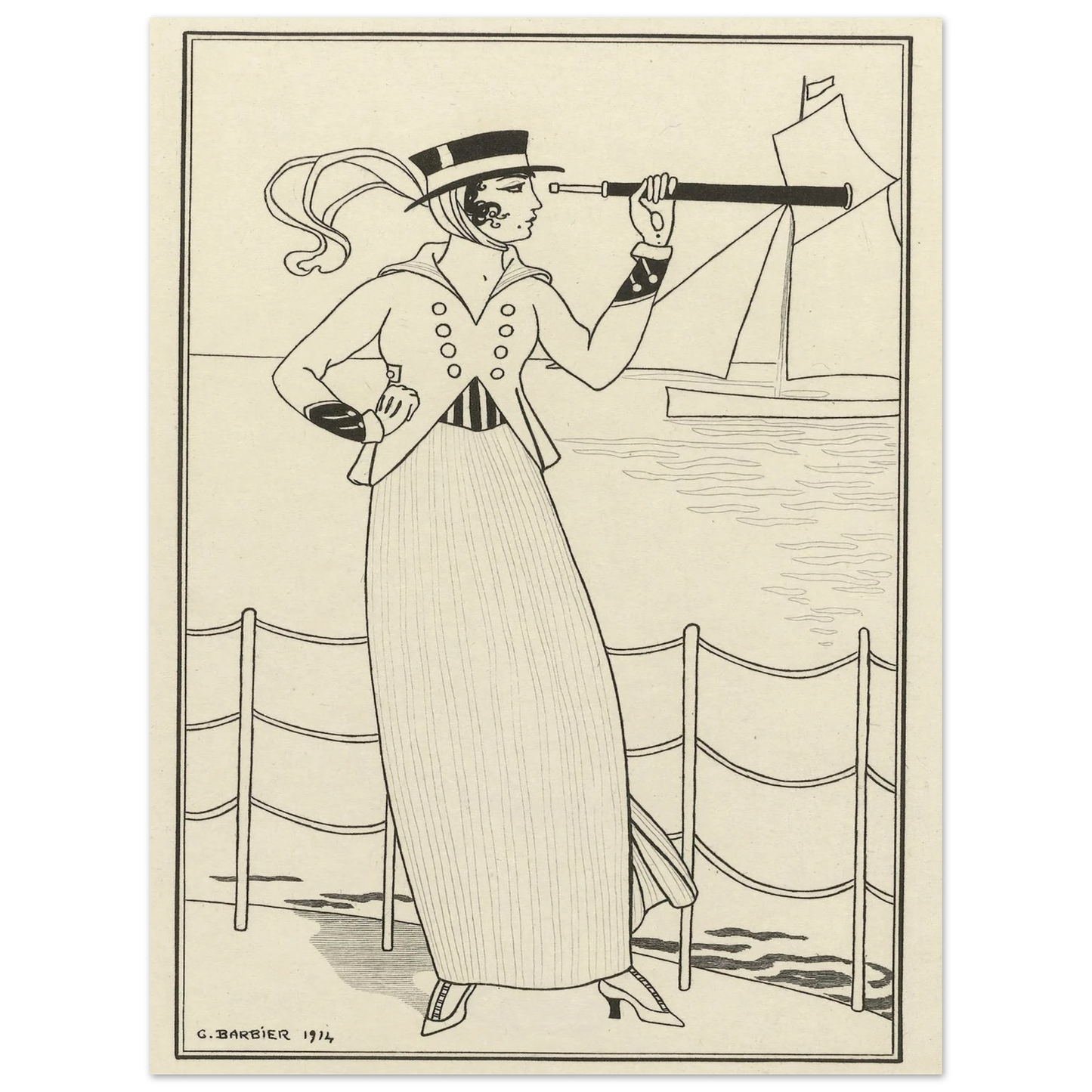 Journal des Dames et des Modes, Costumes Parisiens, 1914, No. 164 (1914) Art Print | George Barbier - Framed Poster - 30x40 cm / 12x16″ - Black frame