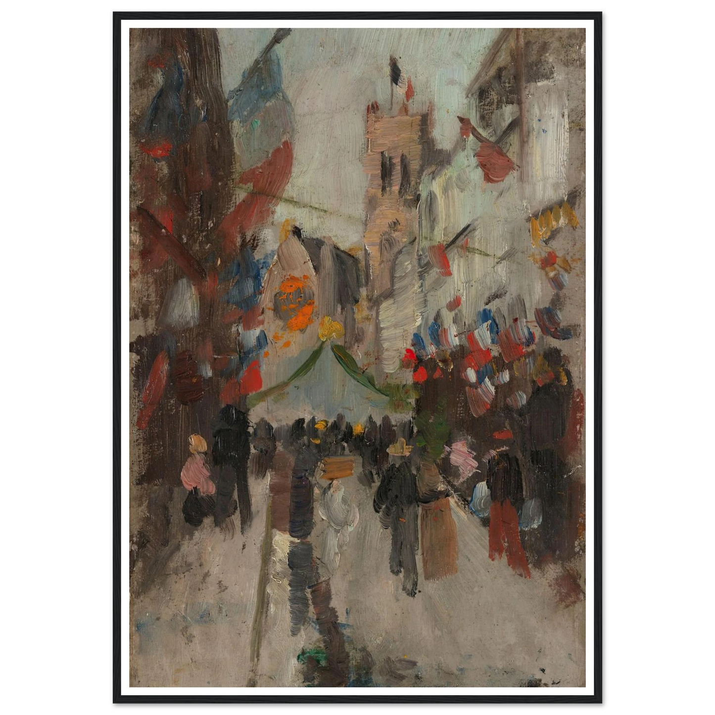 July 14th in Dieppe (1894 - 1898) Art Print | Frits Thaulow - Framed Poster - 30x40 cm / 12x16″ - Black frame