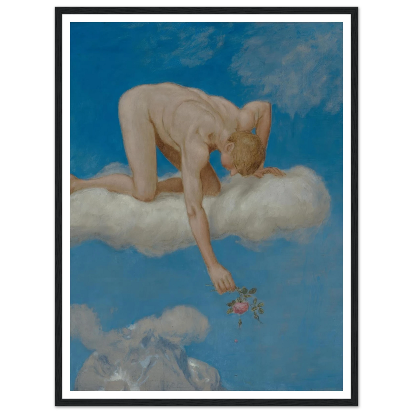 Juni (Jüngling mit Rose) (1906) Art Print | Hans Thoma - Framed Poster - 30x40 cm / 12x16″ - Black frame