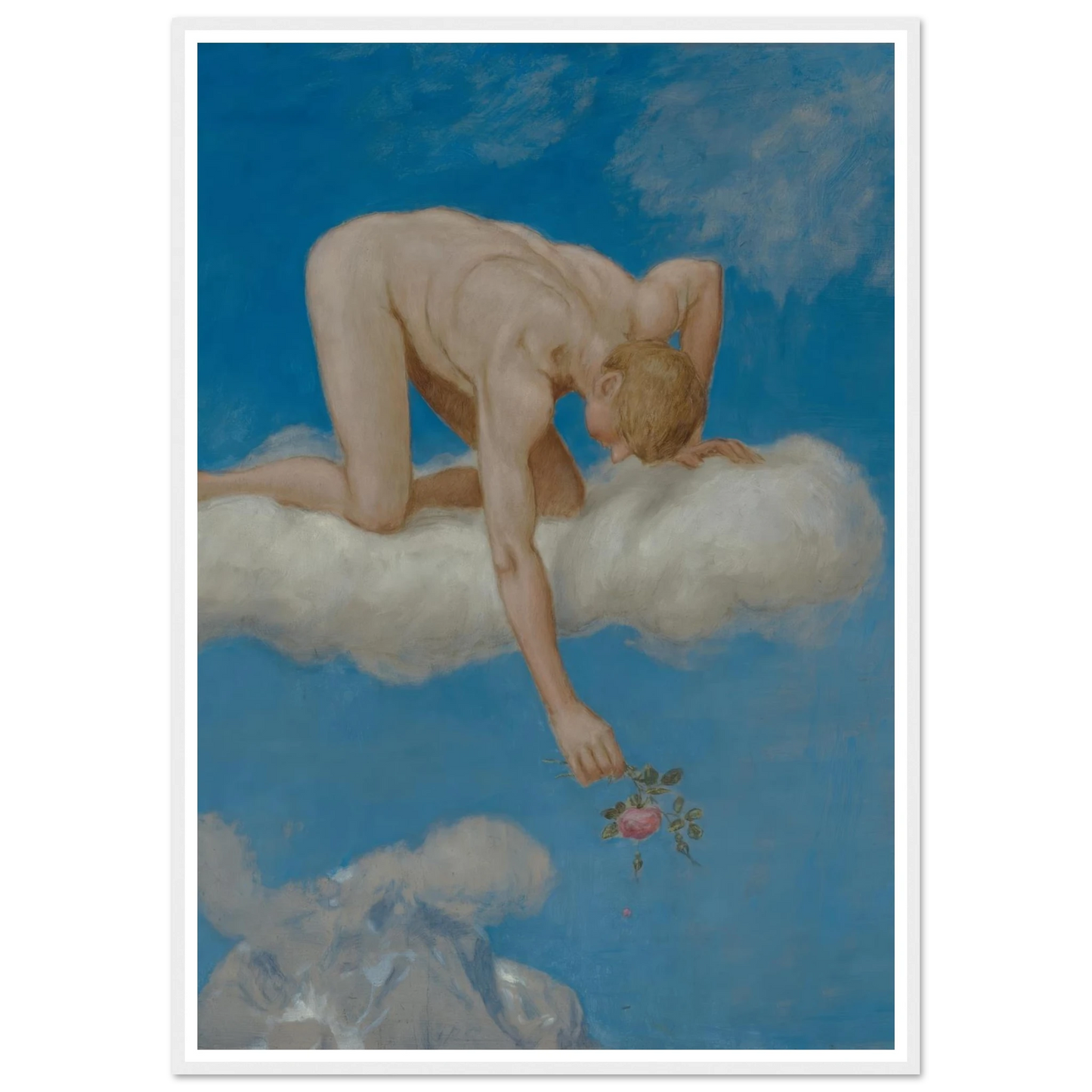 Juni (Jüngling mit Rose) (1906) Art Print | Hans Thoma - Framed Poster - 30x40 cm / 12x16″ - Black frame