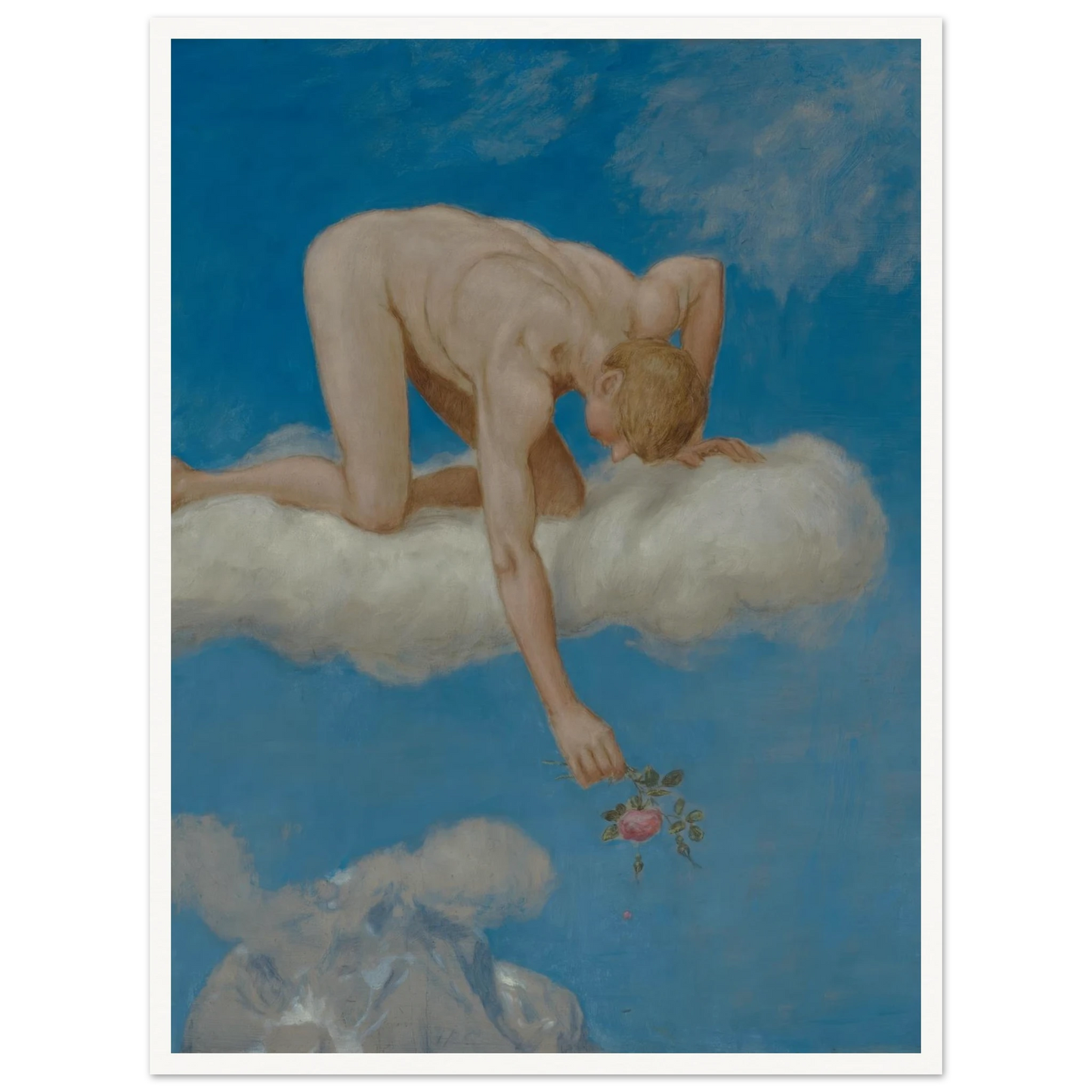 Juni (Jüngling mit Rose) (1906) Art Print | Hans Thoma - Framed Poster - 30x40 cm / 12x16″ - Black frame