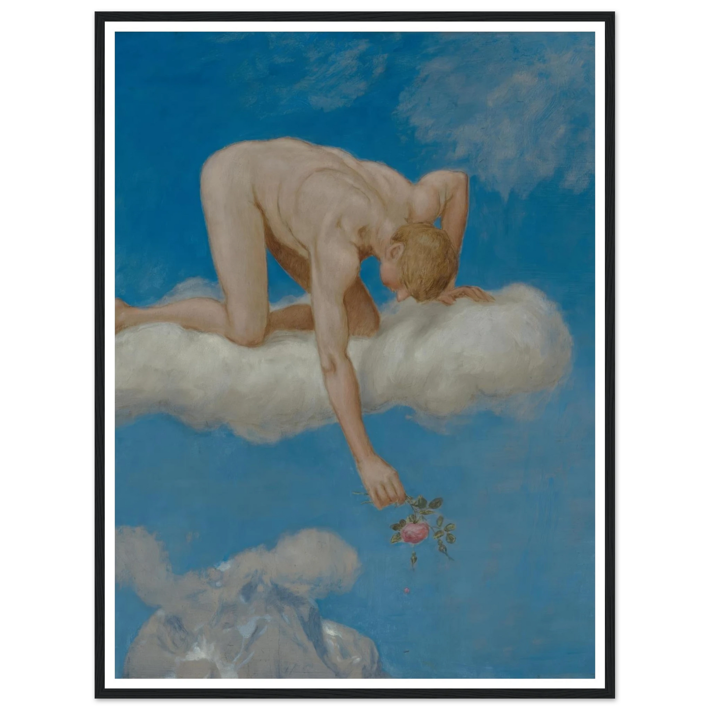 Juni (Jüngling mit Rose) (1906) Art Print | Hans Thoma - Framed Poster - 30x40 cm / 12x16″ - Black frame