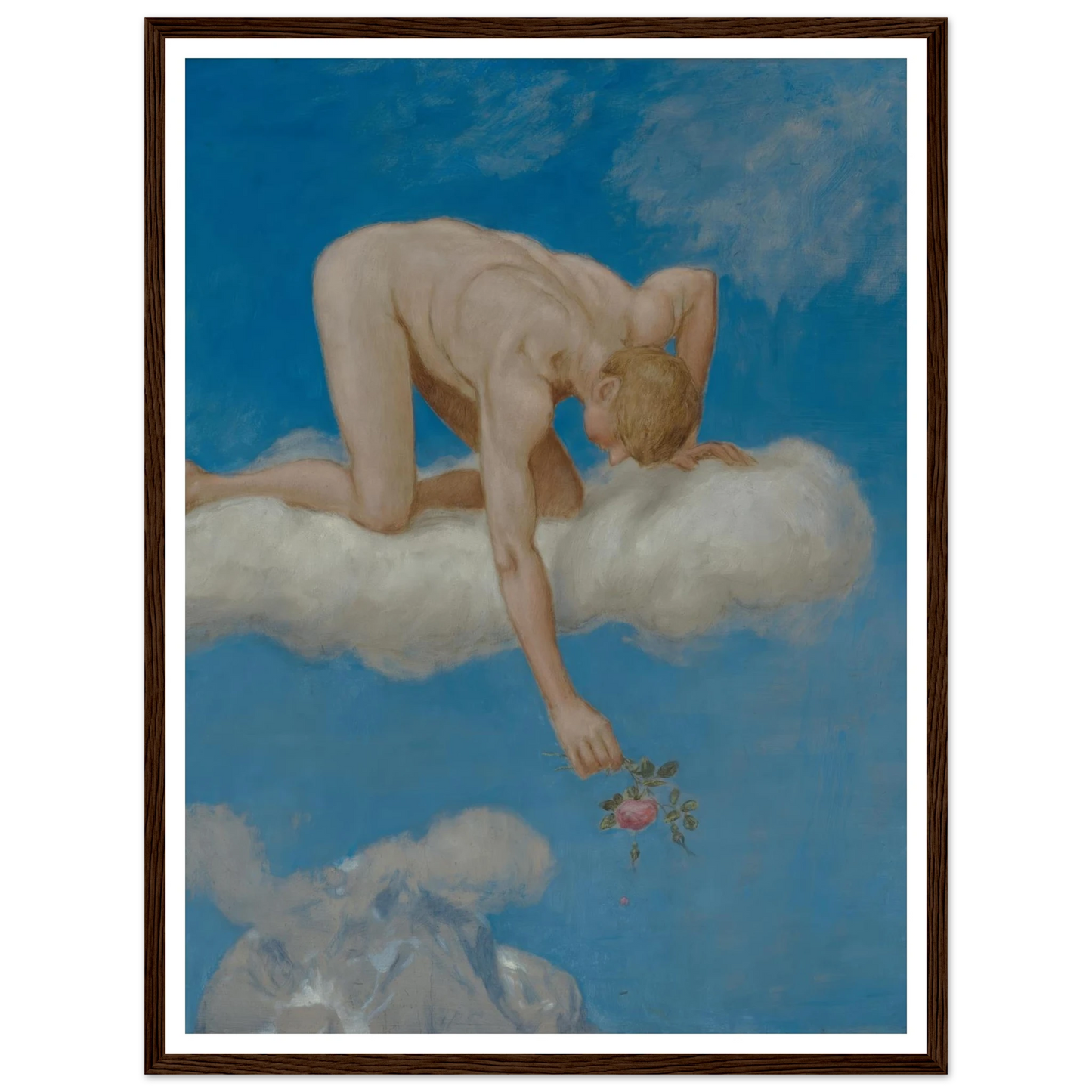 Juni (Jüngling mit Rose) (1906) Art Print | Hans Thoma - Framed Poster - 30x40 cm / 12x16″ - Black frame