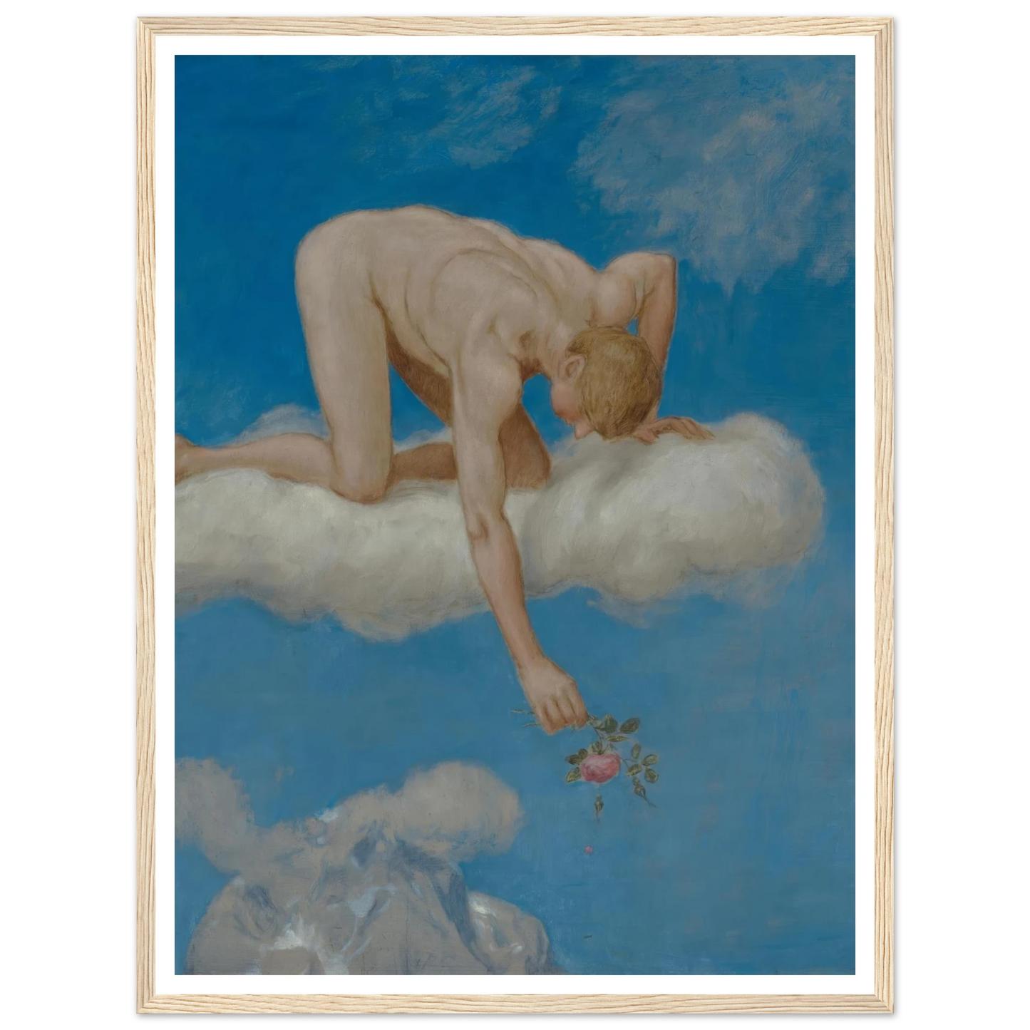 Juni (Jüngling mit Rose) (1906) Art Print | Hans Thoma - Framed Poster - 30x40 cm / 12x16″ - Black frame