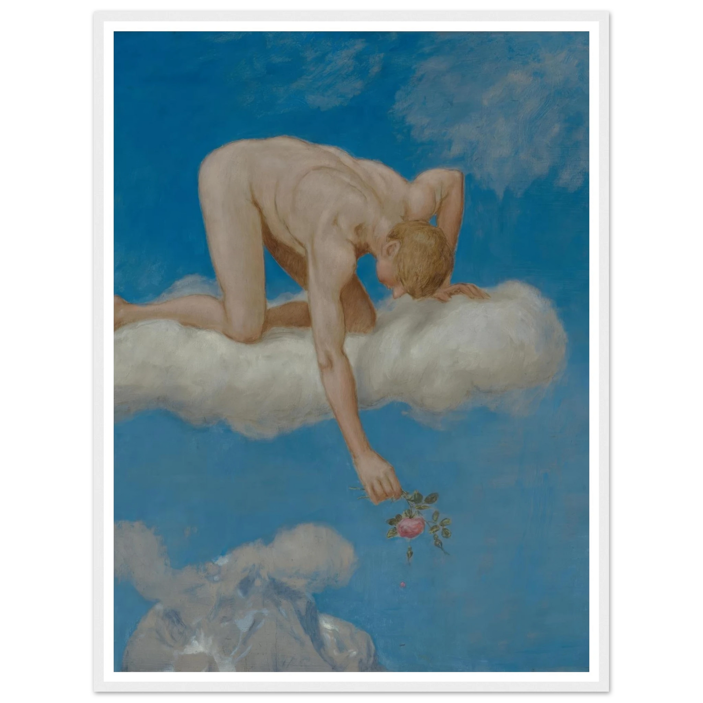 Juni (Jüngling mit Rose) (1906) Art Print | Hans Thoma - Framed Poster - 30x40 cm / 12x16″ - Black frame