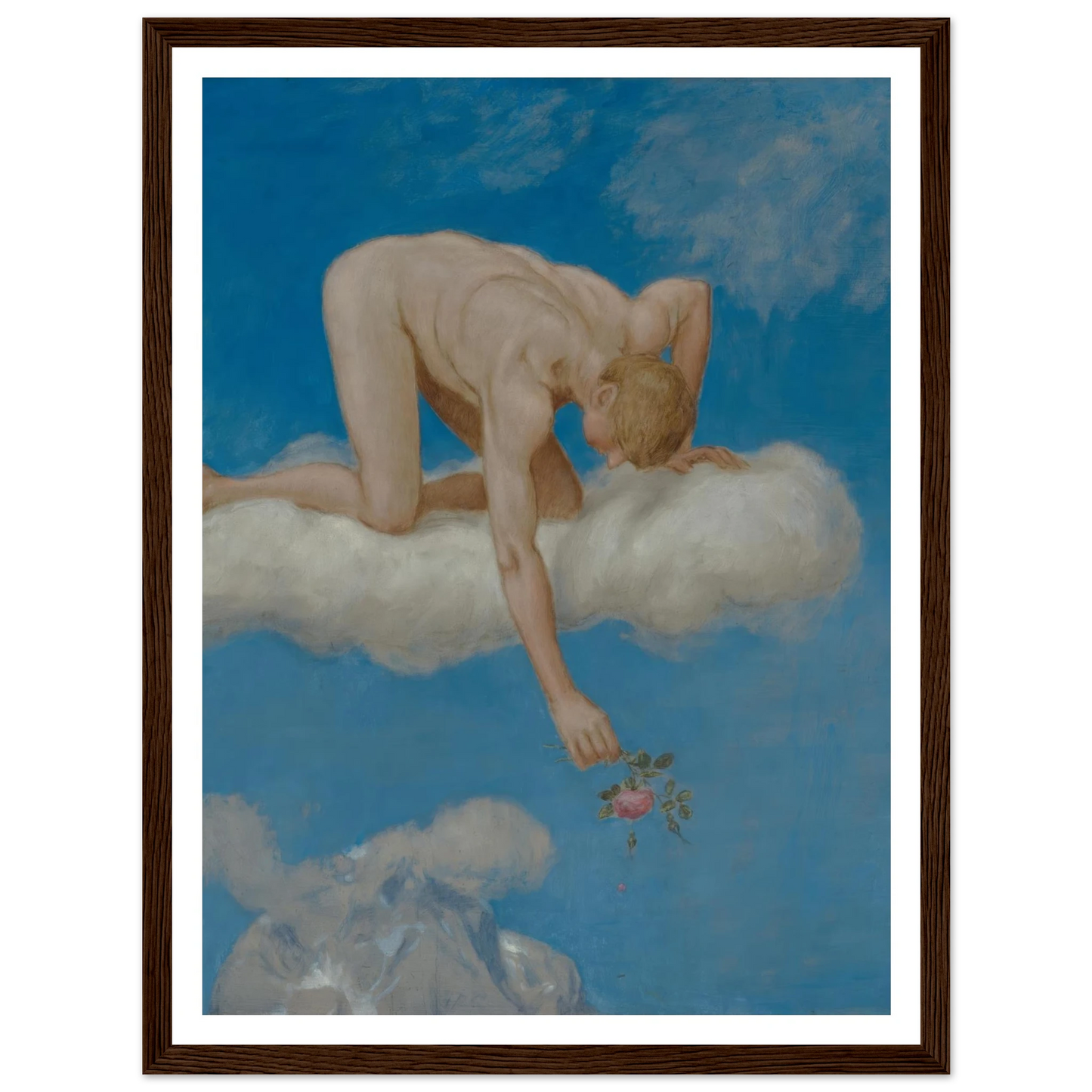 Juni (Jüngling mit Rose) (1906) Art Print | Hans Thoma - Framed Poster - 30x40 cm / 12x16″ - Black frame