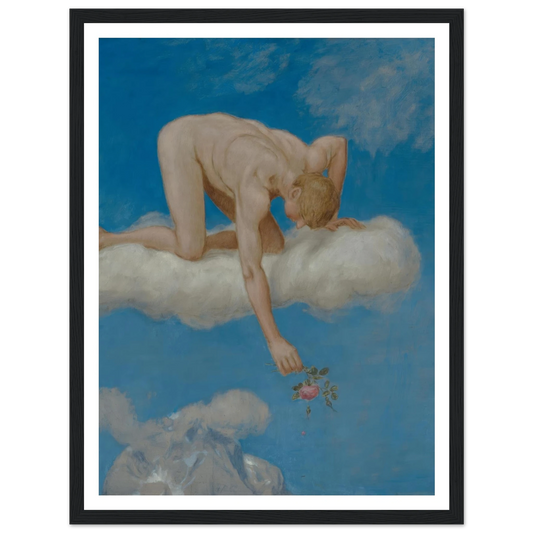 Juni (Jüngling mit Rose) (1906) Art Print | Hans Thoma - Framed Poster - 30x40 cm / 12x16″ - Black frame