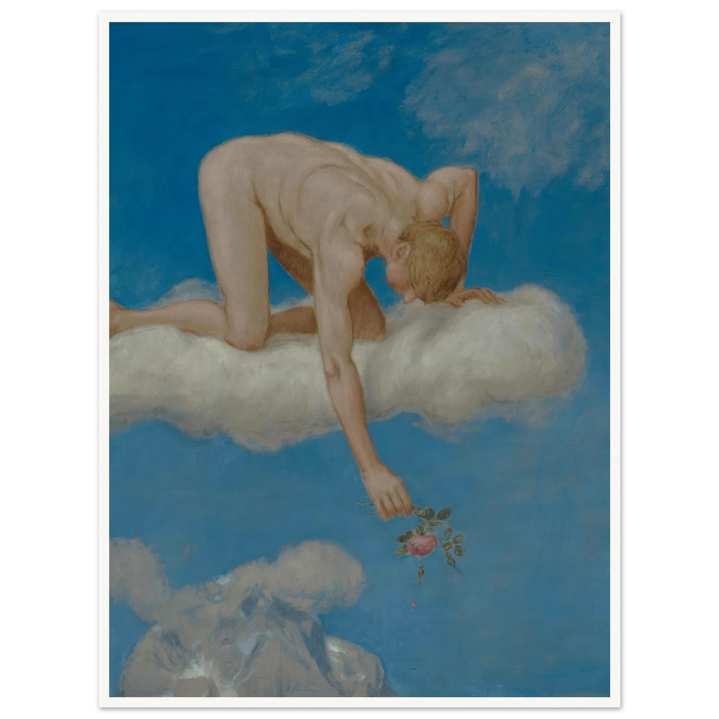 Juni (Jüngling mit Rose) (1906) Art Print | Hans Thoma - Framed Poster - 30x40 cm / 12x16″ - Black frame