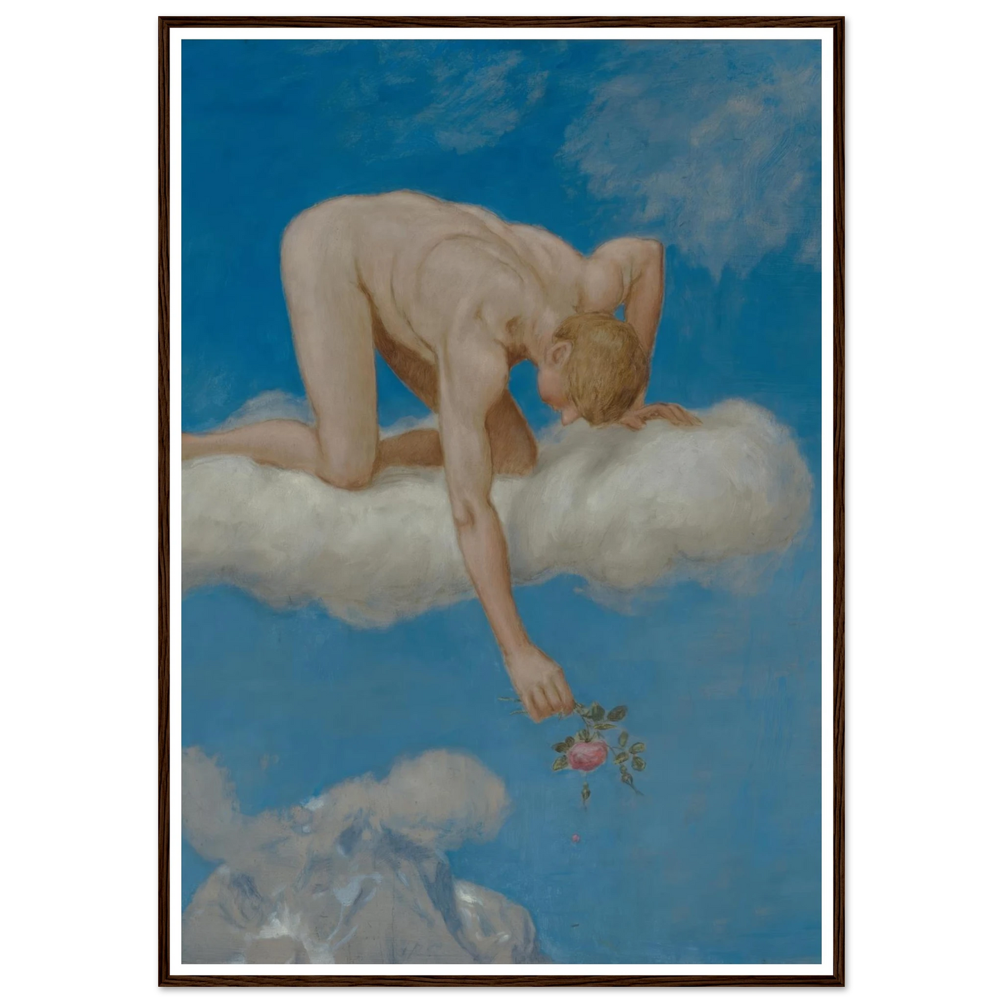 Juni (Jüngling mit Rose) (1906) Art Print | Hans Thoma - Framed Poster - 30x40 cm / 12x16″ - Black frame