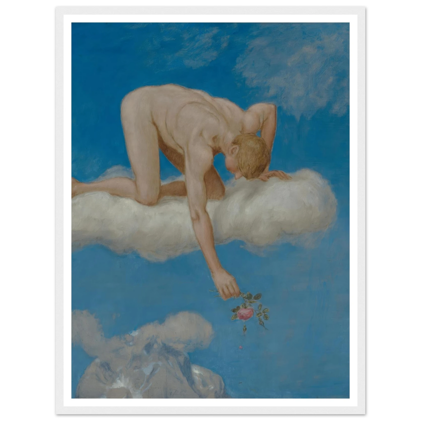 Juni (Jüngling mit Rose) (1906) Art Print | Hans Thoma - Framed Poster - 30x40 cm / 12x16″ - Black frame