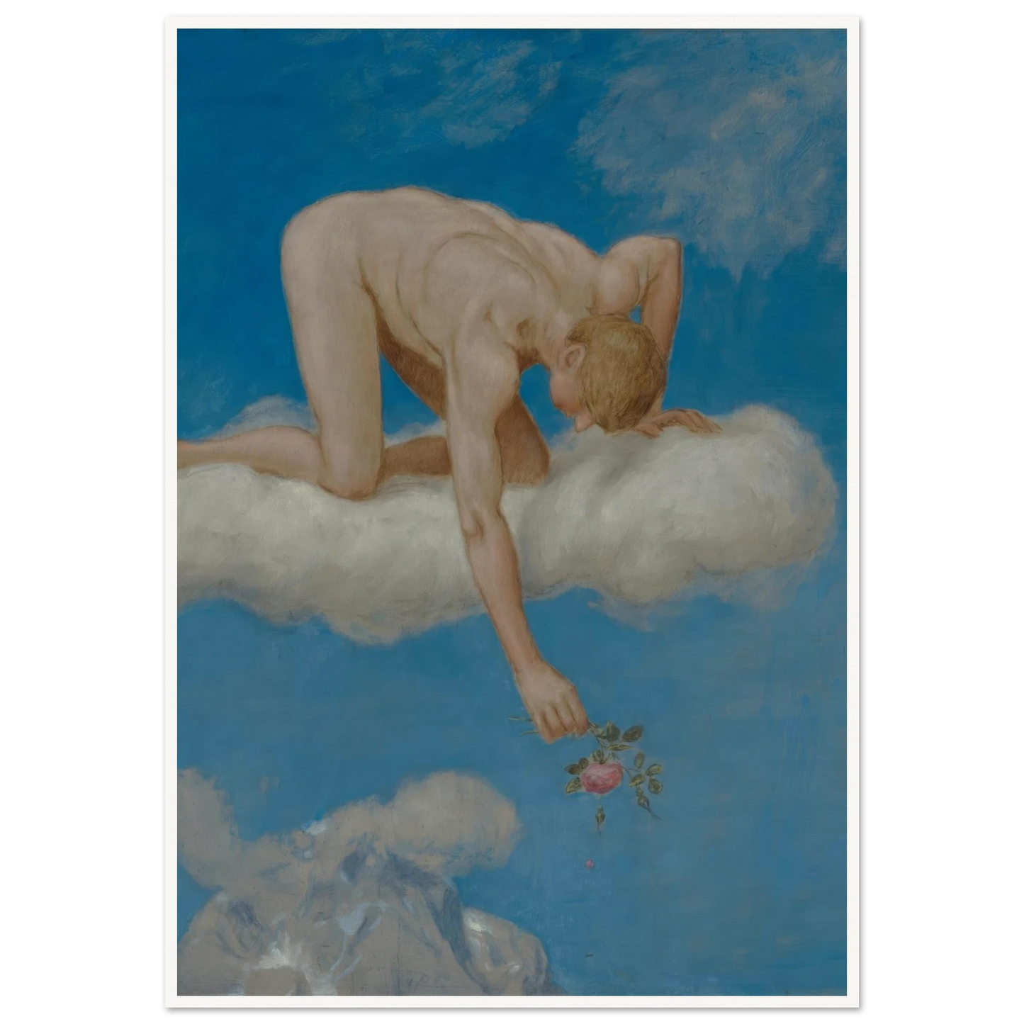 Juni (Jüngling mit Rose) (1906) Art Print | Hans Thoma - Framed Poster - 30x40 cm / 12x16″ - Black frame