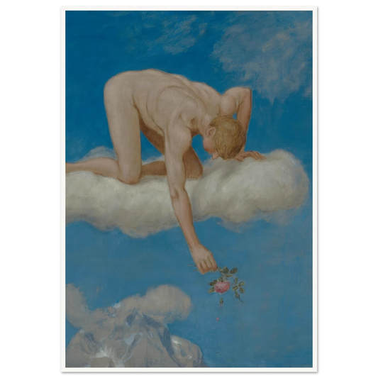 Juni (Jüngling mit Rose) (1906) Art Print | Hans Thoma - Framed Poster - 30x40 cm / 12x16″ - Black frame