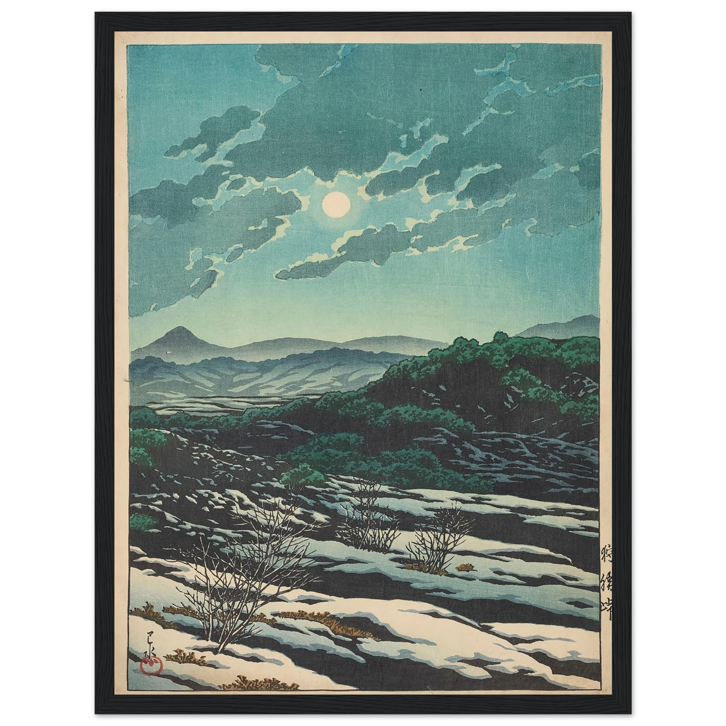 Karikachi toge (Karikachi Mountain Pass) (1927) Art Print | Kawase Hasui - Framed Poster - 30x40 cm / 12x16″ - Black frame