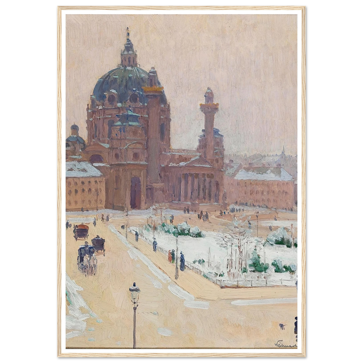 Karlskirche im Winter (Church of St. Charles in winter) (1902) Art Print | Carl Moll - Framed Poster - 30x40 cm / 12x16″ - Black frame