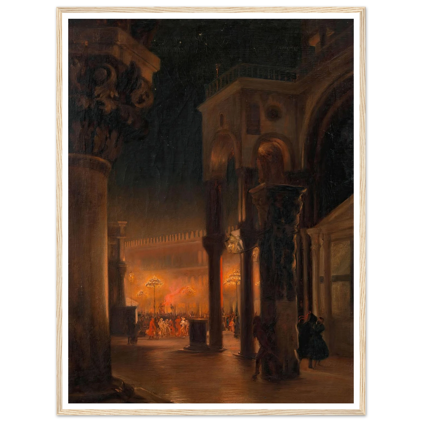 Karneval am Markusplatz in Venedig bei Nacht (1887) Art Print | Josef Hoffmann - Framed Poster - 30x40 cm / 12x16″ - Black frame