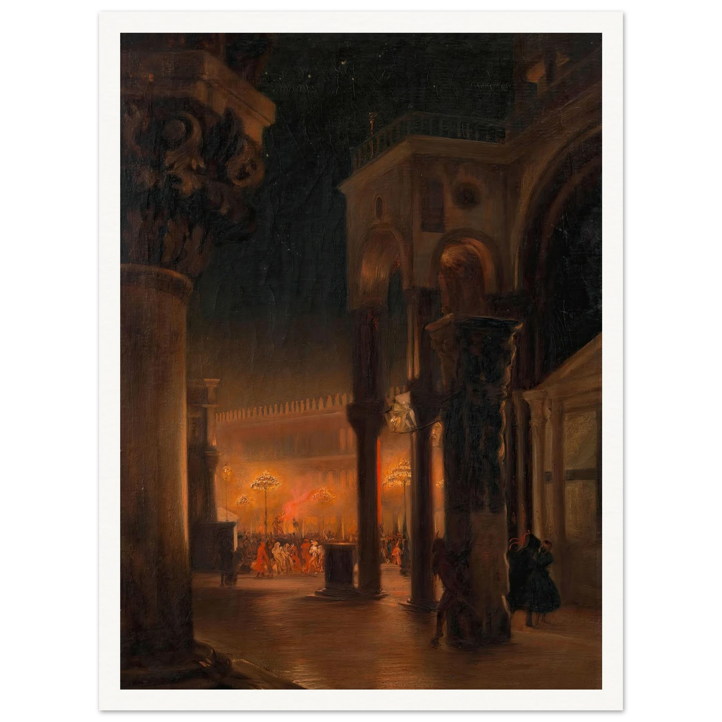Karneval am Markusplatz in Venedig bei Nacht (1887) Art Print | Josef Hoffmann - Framed Poster - 30x40 cm / 12x16″ - Black frame