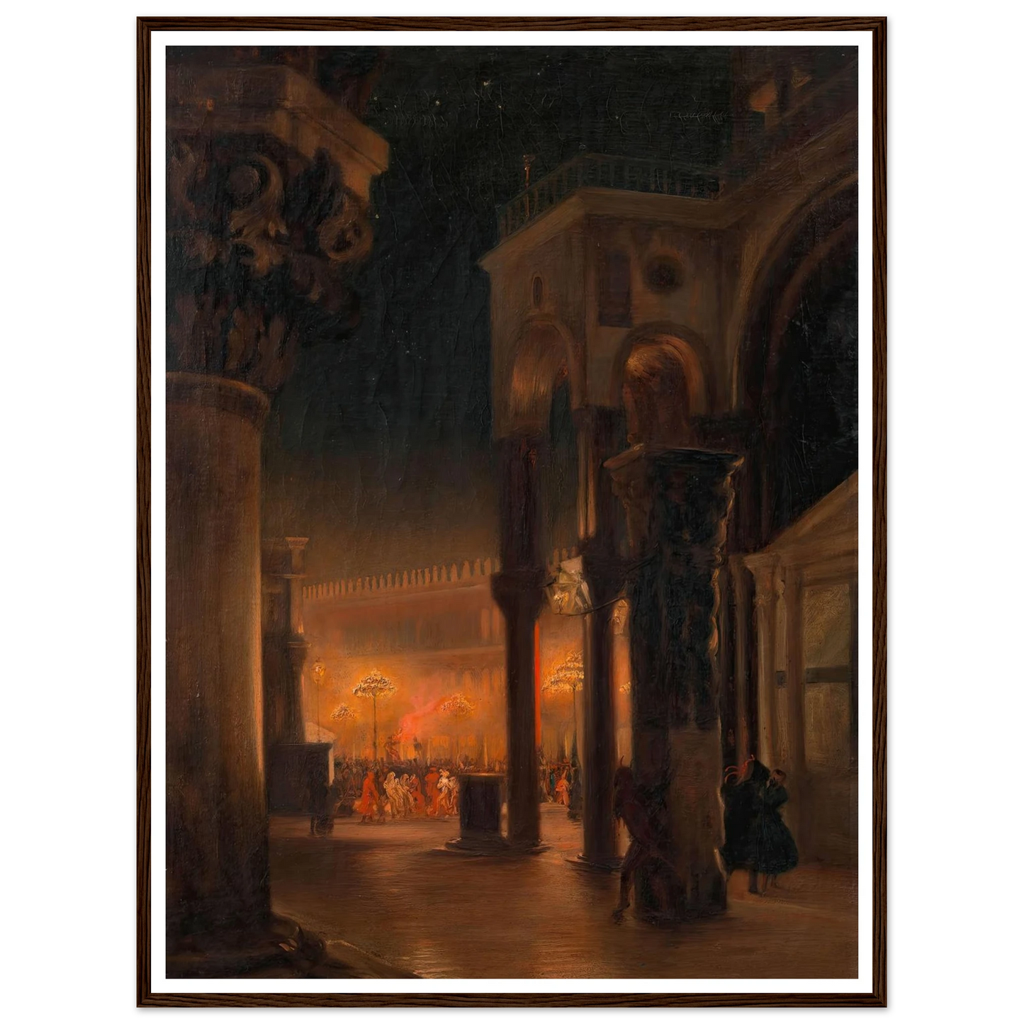 Karneval am Markusplatz in Venedig bei Nacht (1887) Art Print | Josef Hoffmann - Framed Poster - 30x40 cm / 12x16″ - Black frame