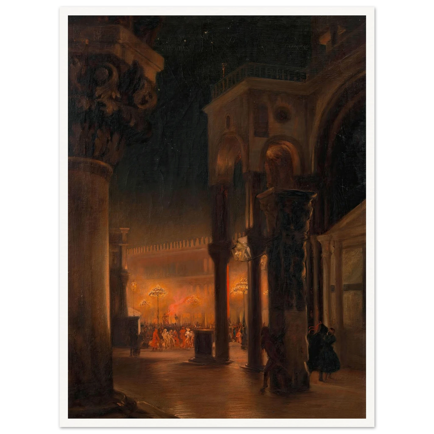 Karneval am Markusplatz in Venedig bei Nacht (1887) Art Print | Josef Hoffmann - Framed Poster - 30x40 cm / 12x16″ - Black frame