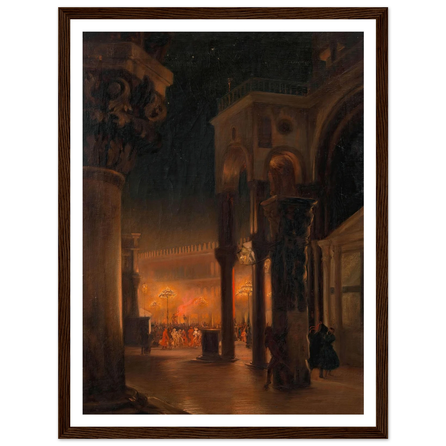 Karneval am Markusplatz in Venedig bei Nacht (1887) Art Print | Josef Hoffmann - Framed Poster - 30x40 cm / 12x16″ - Black frame