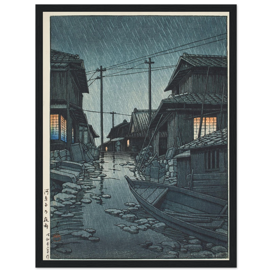 Kawarago no yau (Night rain at Kawarago) (1947) Art Print | Kawase Hasui - Framed Poster - 30x40 cm / 12x16″ - Black frame