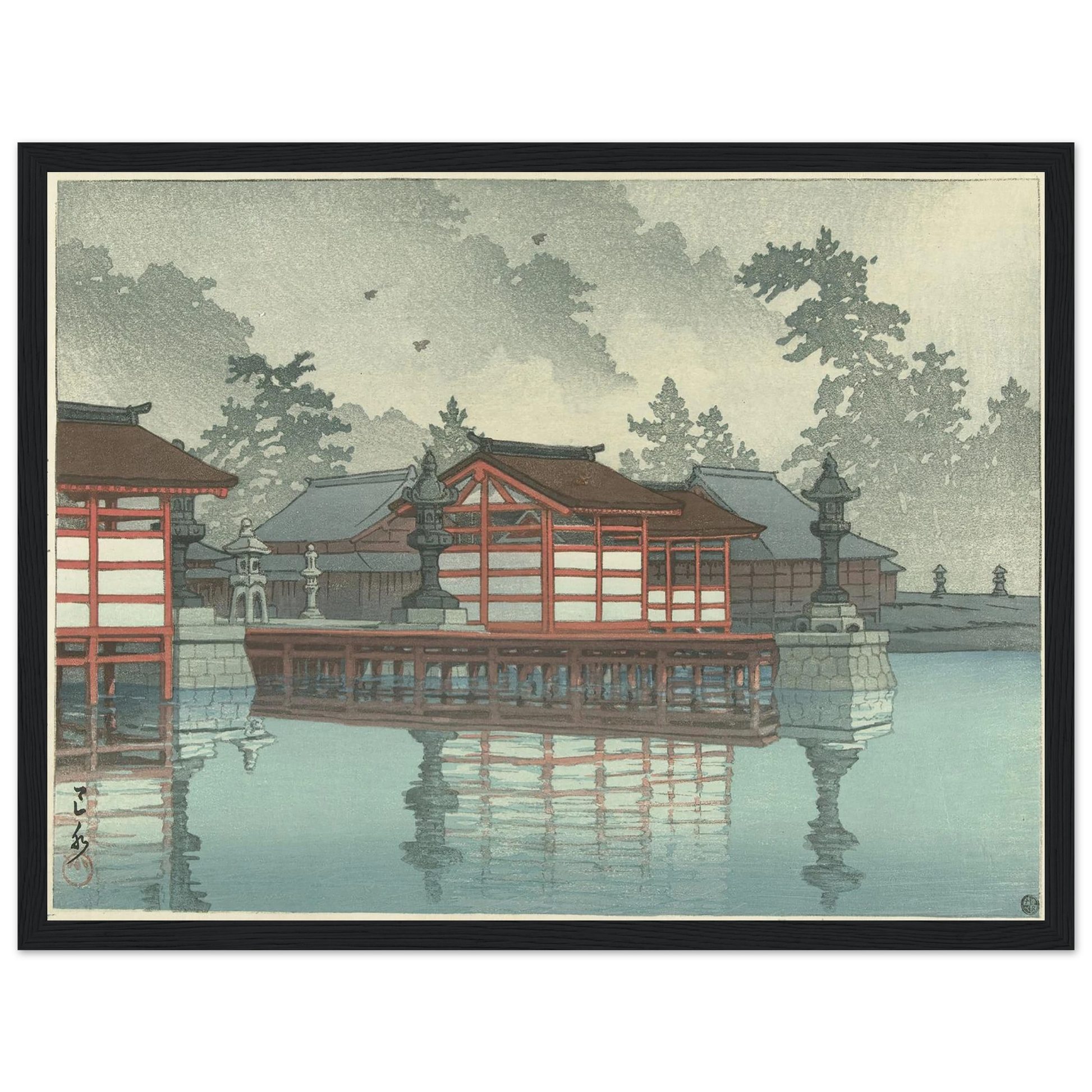 Kiri no Miyajima (Miyajima in mist) (1947) Art Print | Kawase Hasui - Framed Poster - 30x40 cm / 12x16″ - Black frame