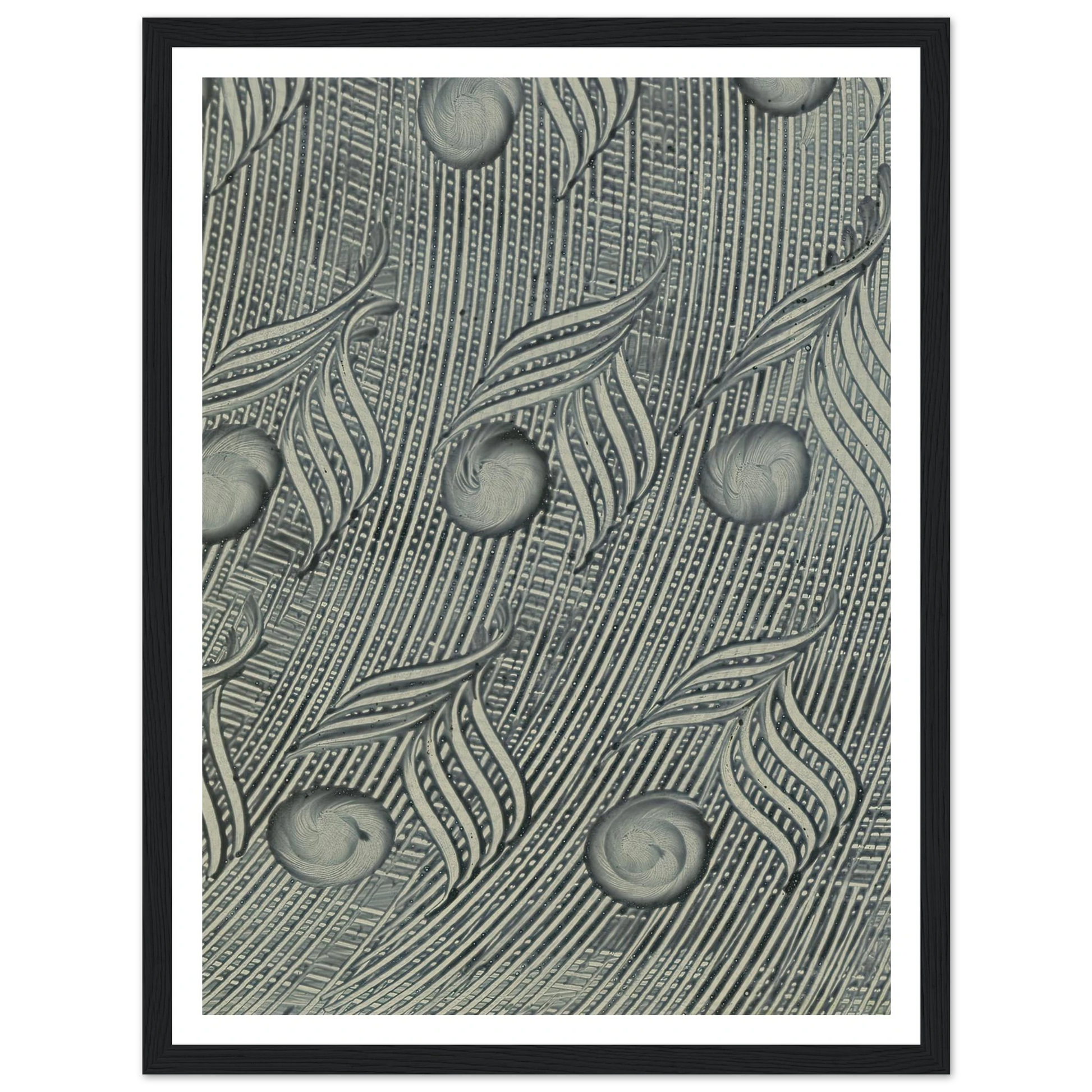 Kleisterpapier mit Verdrängungsdekor (Pfauenfedern) (1890) Art Print | Anker Kyster - Framed Poster - 30x40 cm / 12x16″ - Black frame